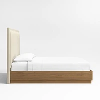Meraux 56" Ivory Upholstered King Headboard with Batten Brown Oak Bed Base