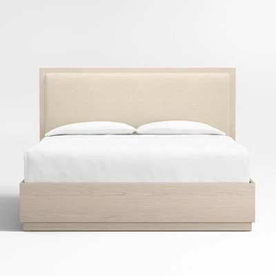 Meraux 56" Upholstered King Headboard with Batten White Oak Storage Bed Base