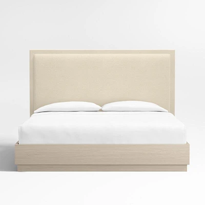 Meraux 56" Upholstered King Headboard with Batten White Oak Bed Base