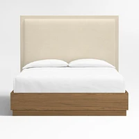 Meraux 56" Ivory Upholstered King Headboard with Batten Brown Oak Bed Base