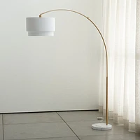 Meryl Arc Brass Floor Lamp with White Shade 85"