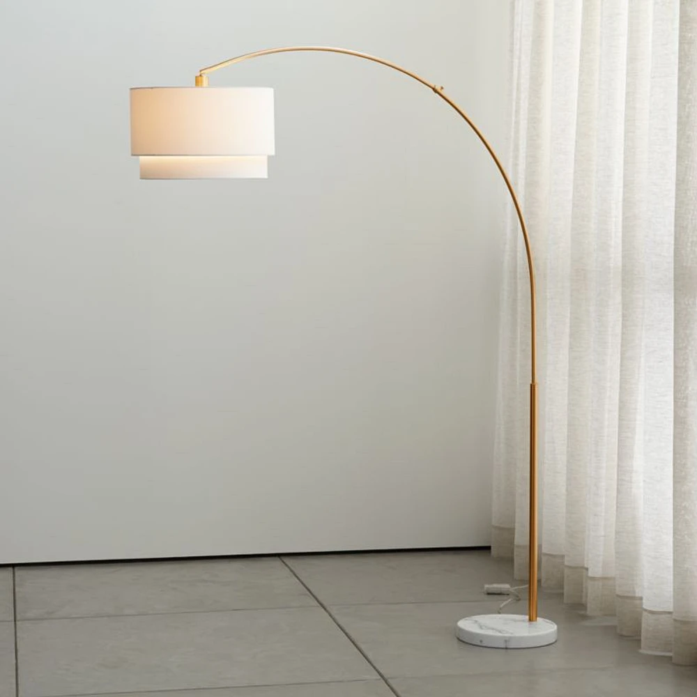 Meryl Arc Brass Floor Lamp with White Shade 85"