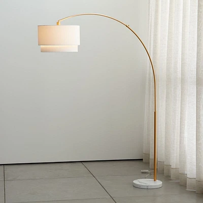 Meryl Arc Brass Floor Lamp with White Shade 85"