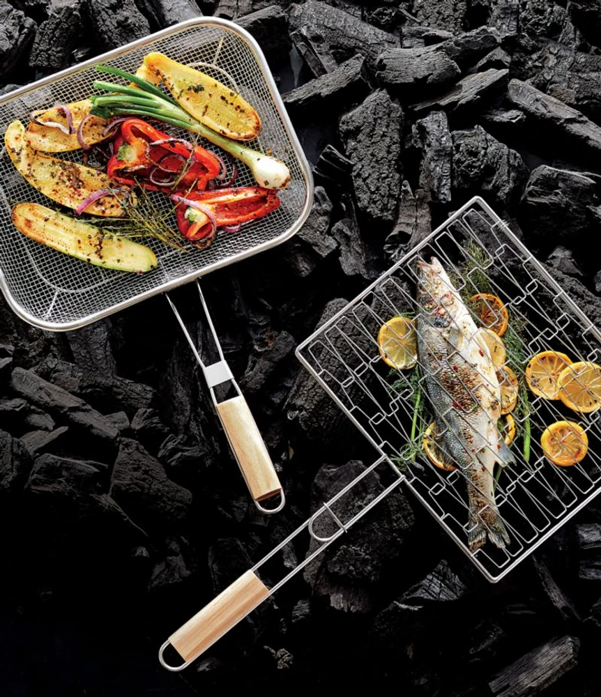 Mesh Grill Basket with Wood Handle