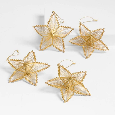 Metal Gold Star Christmas Ornaments, Set of 4