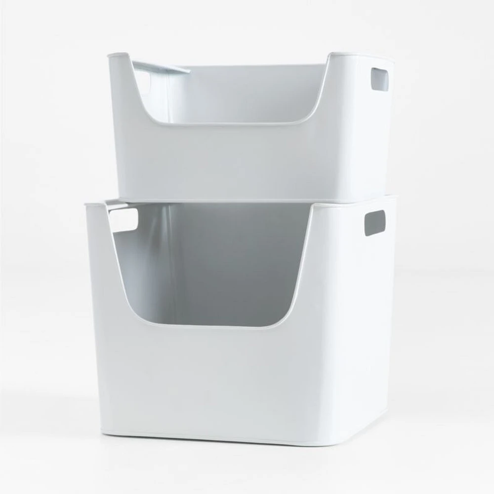 White Metal Stacking Storage Bin