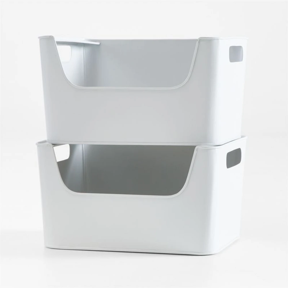 White Metal Stacking Storage Bin