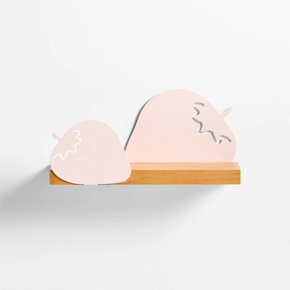 Metal and Wood Strawberry Wall Shelf