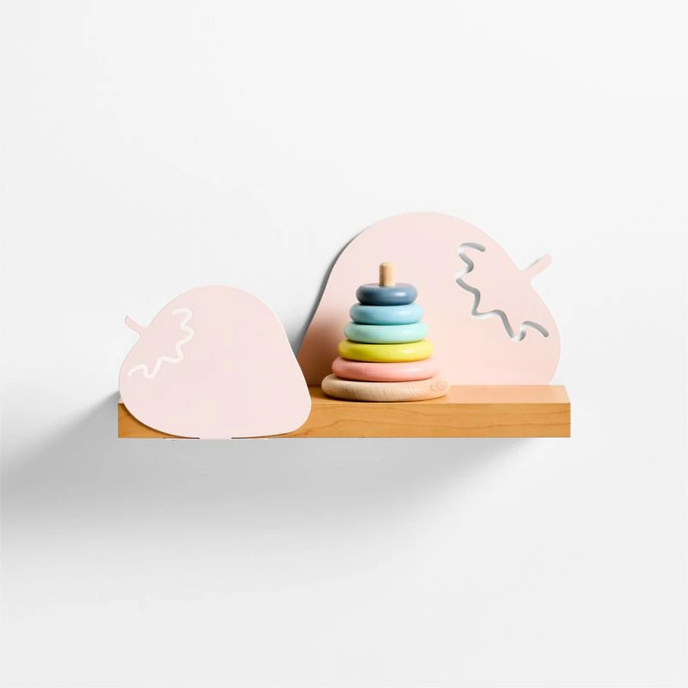 Metal and Wood Strawberry Wall Shelf
