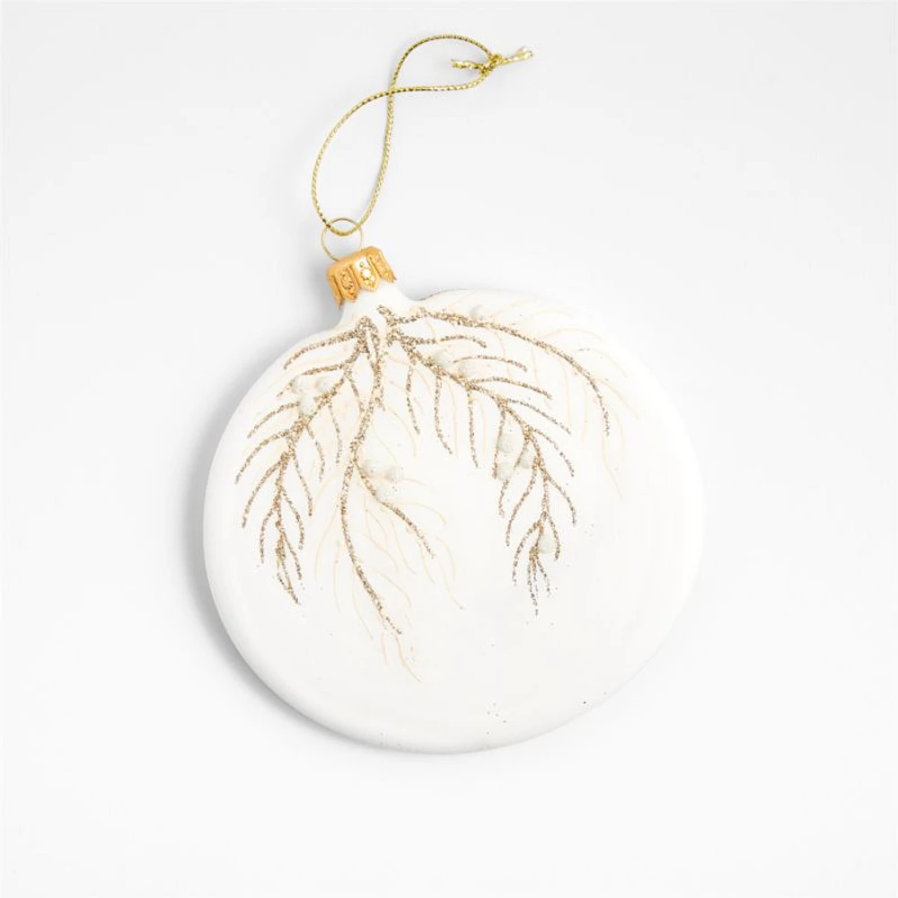 White Glass Flat Round Christmas Ornament, Set of 4