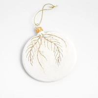 White Glass Flat Round Christmas Ornament, Set of 4