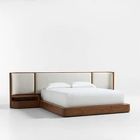 Milano Natural Walnut Wood Upholstered Queen Bed with Nightstands