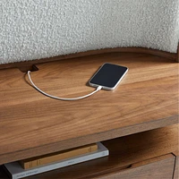 Milano Natural Walnut Wood Upholstered Queen Bed with Nightstands
