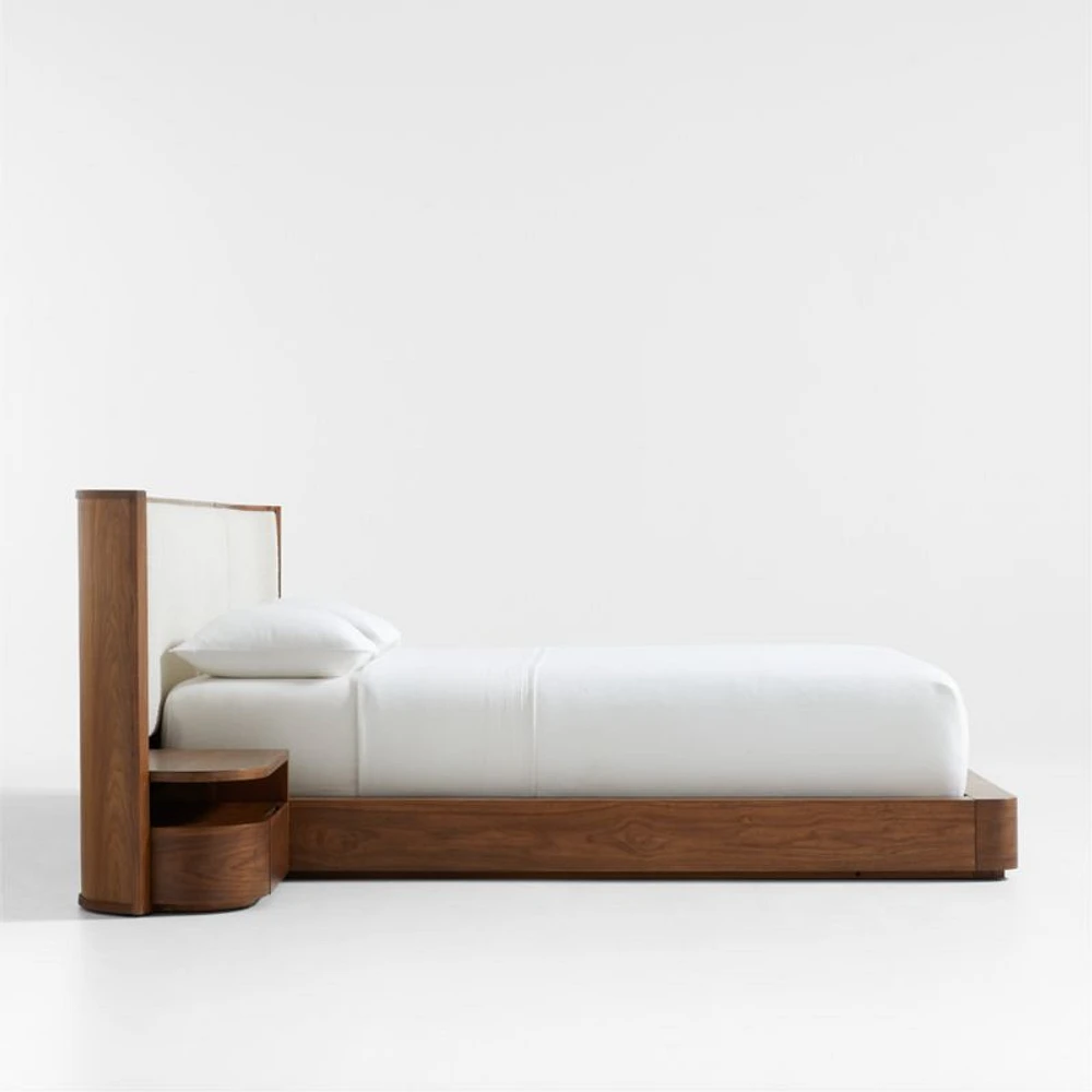 Milano Natural Walnut Wood Upholstered Queen Bed with Nightstands