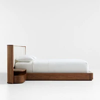 Milano Natural Walnut Wood Upholstered Queen Bed with Nightstands