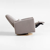 Miles Fawn Beige Velvet Nursery Power Recliner Chair with Wooden Base