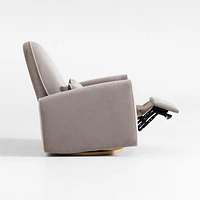 Miles Fawn Beige Velvet Nursery Power Recliner Chair with Wooden Base