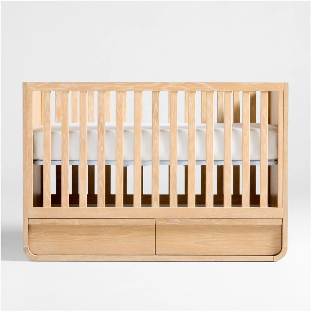 Mira Natural Oak Wood Convertible Baby Crib with Storage