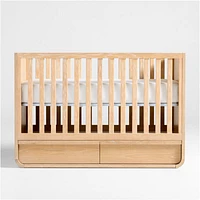 Mira Natural Oak Wood Convertible Baby Crib with Storage