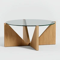 Miro Glass Coffee Table with Natural White Oak Wood Base