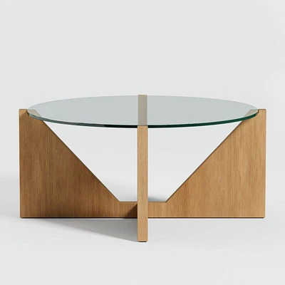 Miro Glass Coffee Table with Natural White Oak Wood Base