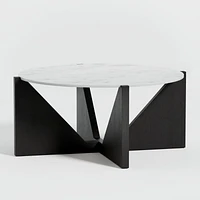 Miro White Marble and Ebonized Mahogany Wood 41" Round Coffee Table