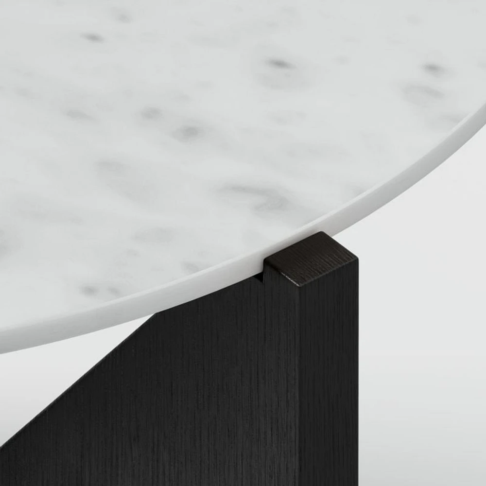 Miro White Marble and Ebonized Mahogany Wood 41" Round Coffee Table