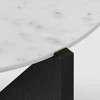 Miro White Marble and Ebonized Mahogany Wood 41" Round Coffee Table
