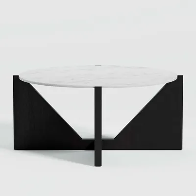Miro White Marble Coffee Table with Black Ebonized White Oak Wood Base