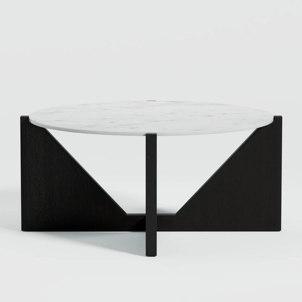 Miro White Marble and Ebonized Mahogany Wood 41" Round Coffee Table