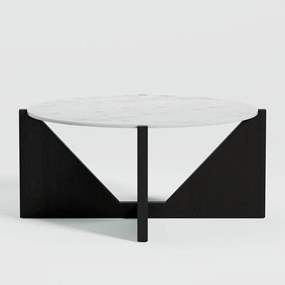 Miro White Marble and Ebonized Mahogany Wood 41" Round Coffee Table
