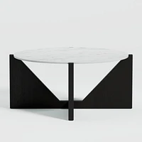 Miro White Marble and Ebonized Mahogany Wood 41" Round Coffee Table