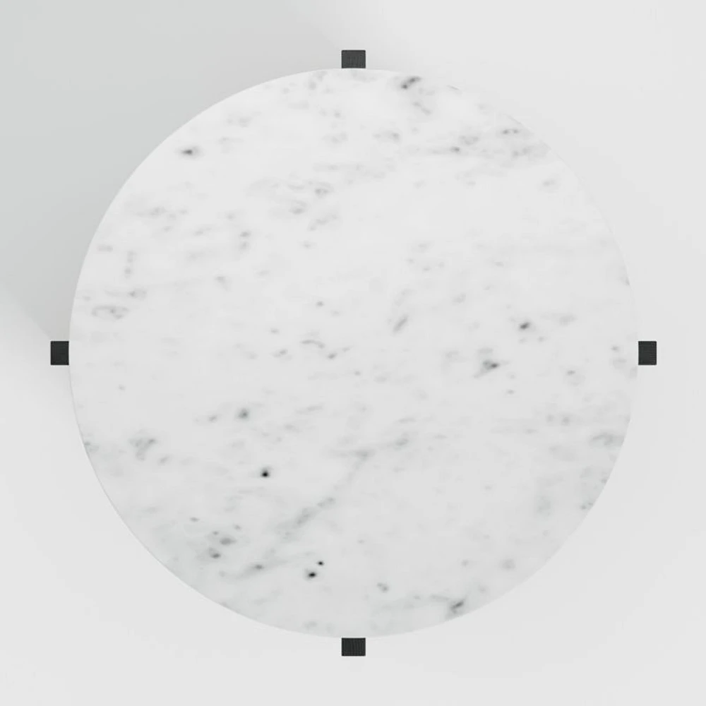 Miro White Marble and Ebonized Mahogany Wood 41" Round Coffee Table
