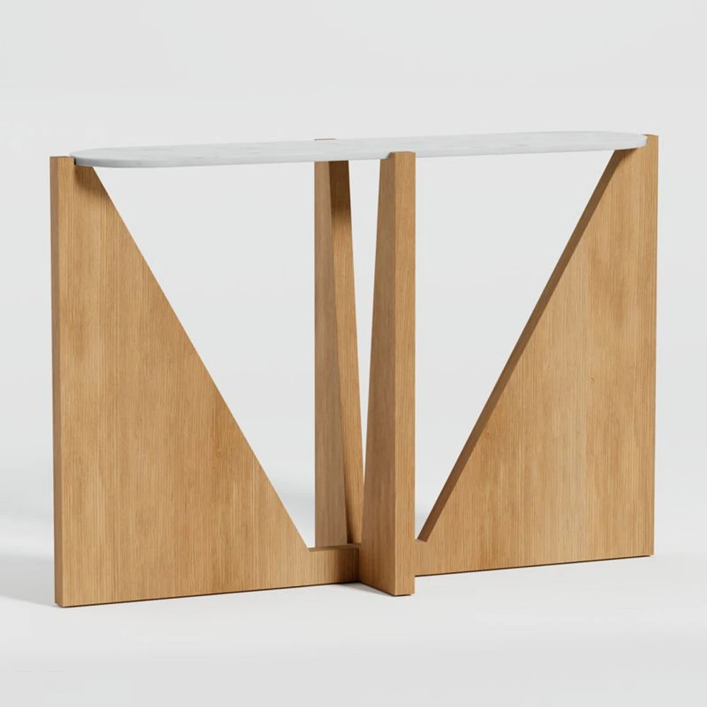 Miro White Marble Console Table with Natural White Oak Wood Base