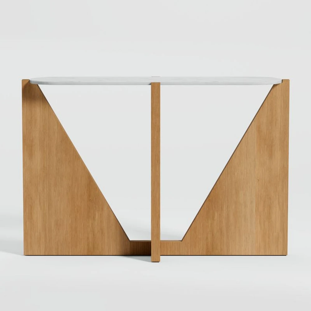 Miro White Marble Console Table with Natural White Oak Wood Base