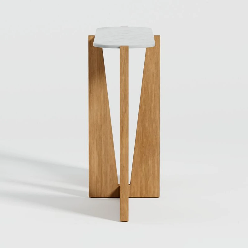 Miro White Marble Console Table with Natural White Oak Wood Base