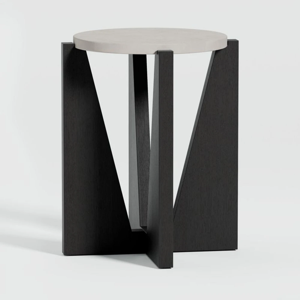 Miro Concrete Round End Table with Black Ebonized White Oak Wood Base