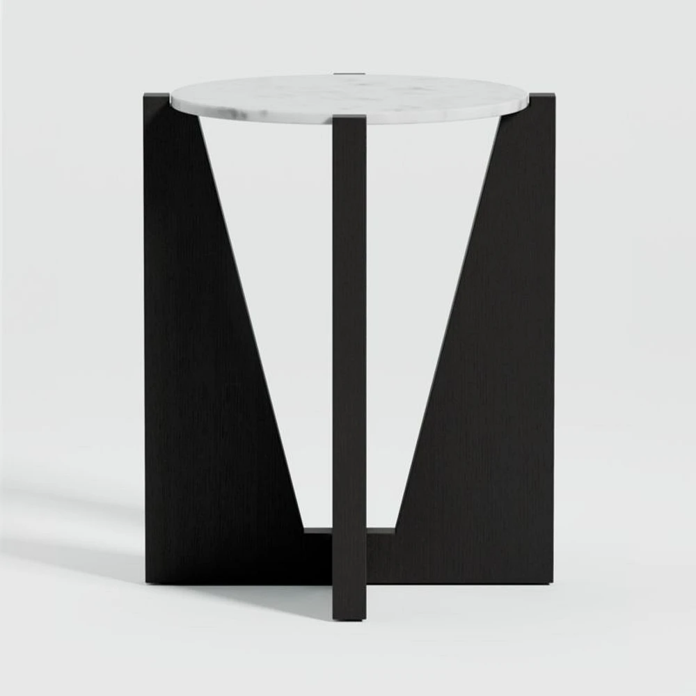 Miro White Marble Round End Table with Black Ebonized White Oak Wood Base