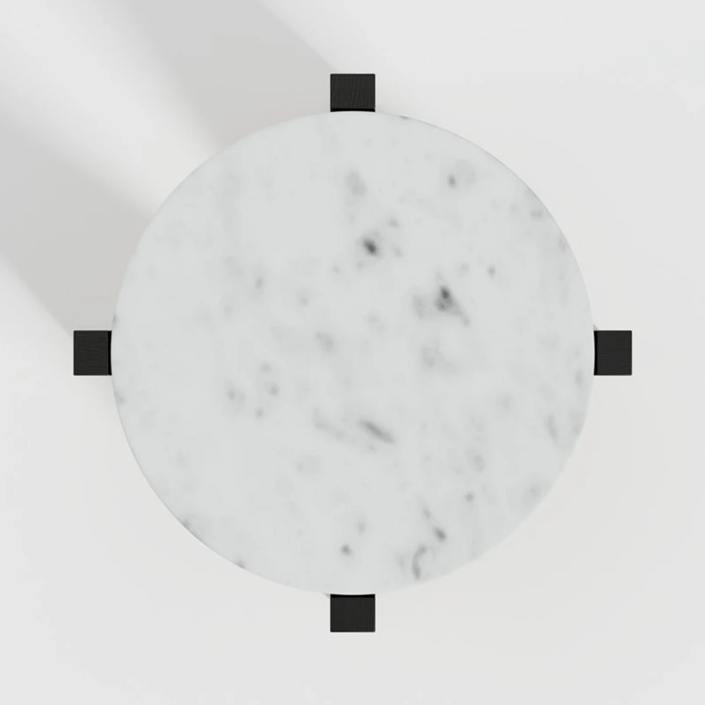 Miro White Marble Round End Table with Black Ebonized White Oak Wood Base