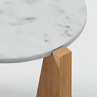 Miro White Marble Round End Table with Natural White Oak Wood Base