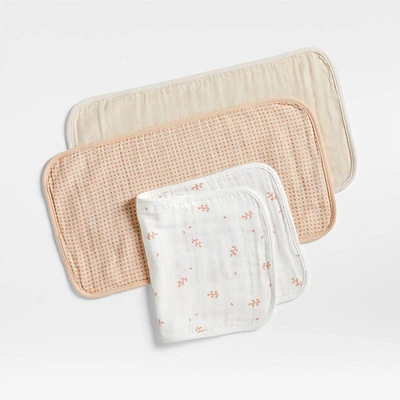 Mixed Print Pink Organic Cotton Gauze Baby Burp Cloth, Set of 3