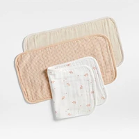 Mixed Print Pink Organic Cotton Gauze Baby Burp Cloth, Set of 3