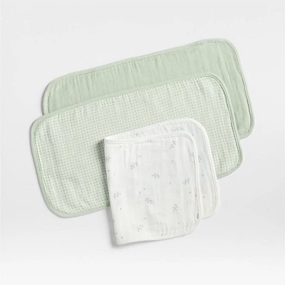Mixed Print Muted Teal Organic Cotton Gauze Baby Burp Cloth, Set of 3