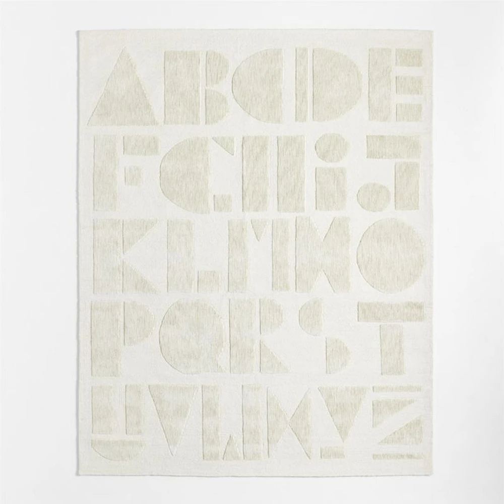Modern Alphabet Calm Beige Kids Wool Area Rug 5'x8'