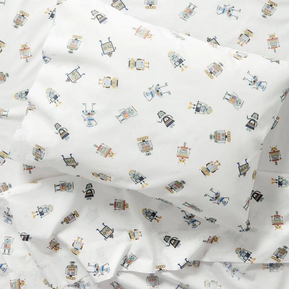 Stay Cool Modern Robot Organic Cotton Kids Twin Sheet Set