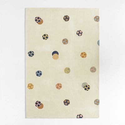 Modern Soccer Ball Wool Ivory Kids Colorful Area Rug 5'x8'