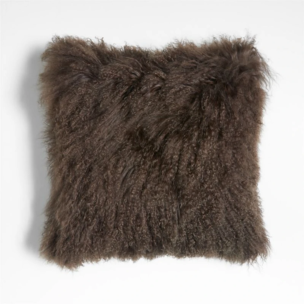 Deep Brown Mongolian Sheepskin 20x20 Throw Pillow Cover