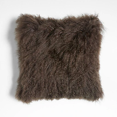 Deep Brown Mongolian Sheepskin 20x20 Throw Pillow Cover