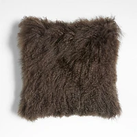 Deep Brown Mongolian Sheepskin 20x20 Throw Pillow Cover