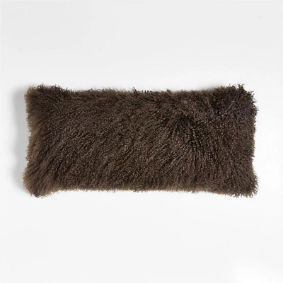 Deep Brown Mongolian Sheepskin 36x16 Throw Pillow Cover